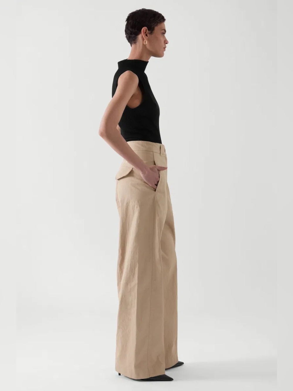 COS Beige Wide-Leg Trousers - Size 34/US4 - EUC - 100% Cotton